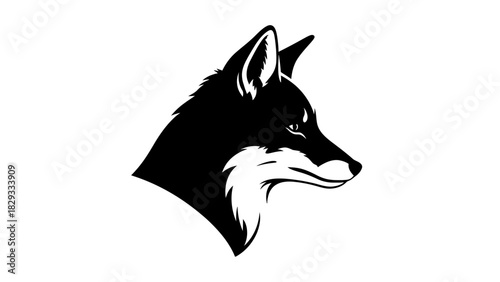 Abstract Fox Head Profile Silhouette, Alert Wild Animal Concept on Isolated White Background