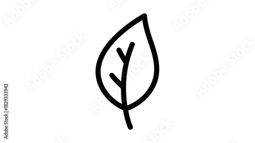 Simple Minimalist Leaf Outline Icon, Nature and Ecology Concept on Isolated White Background