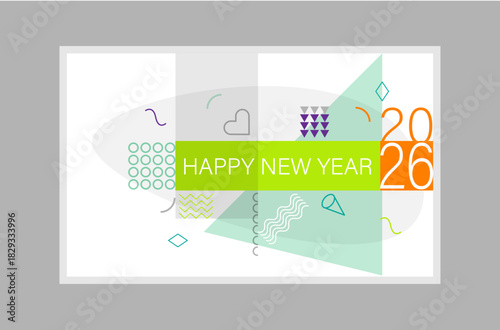 Creative concept Flat design template with colorful logo 2026 for celebration and season decoration. Colored vector trendy background for branding, calendar, card, happy new year 2026.