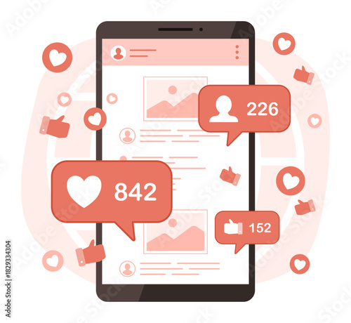 Smartphone with Social Media Content with Chatting Application and Message Bubble Icon Symbol for Online Chatting and Telecommunication Concept Illustration Clip Art