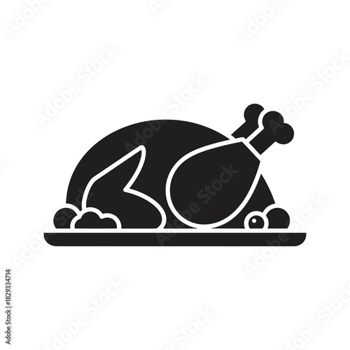 Roasted turkey on platter symbolizing  event dinner and festive holiday meal gathering