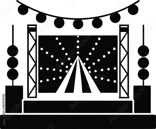 Carnival Tent Silhouette Black and White Festival Stage Illustration