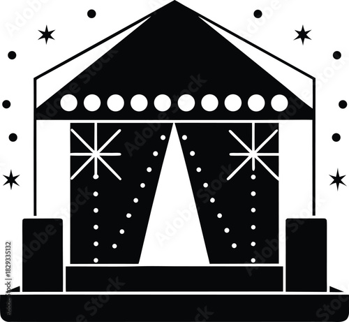 Carnival Tent Silhouette Black and White Festival Stage Illustration