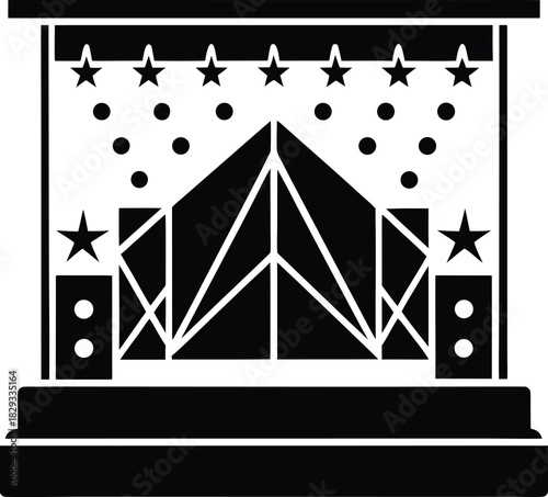 Carnival Tent Silhouette Black and White Festival Stage Illustration