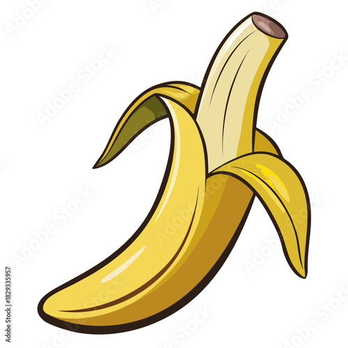 Bright yellow banana partially peeled revealing inner fruit