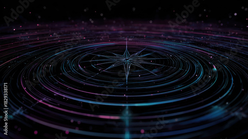 Abstract background of colorful digital waves radiating from center with glowing lines