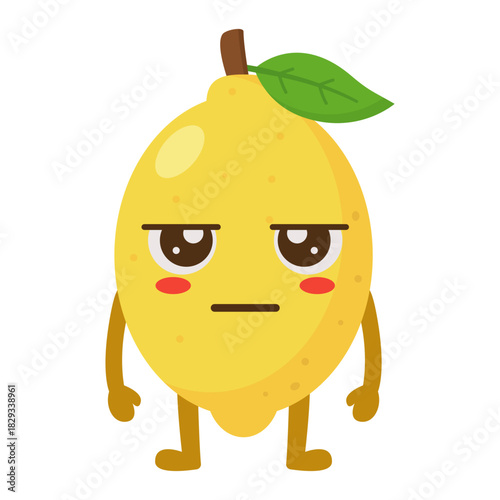Grumpy Lemon Cartoon Character with Arms and Legs Flat Illustration