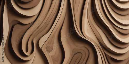 Brown wooden texture background with flowing smooth golden satin silk pattern