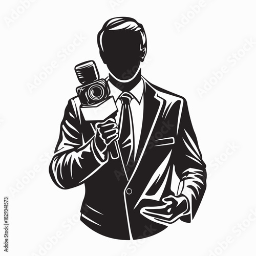 Male reporter journalist logo vector design on white background
