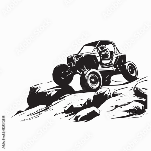 Off-Road Buggy Overcoming Rocky Terrain Vector Illustration