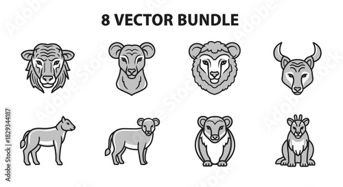 Vector illustration featuring diverse animal bundle for logo designs and brand assets