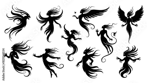 Ethereal silhouettes of mystical creatures, perfect for fantasy designs and illustrations