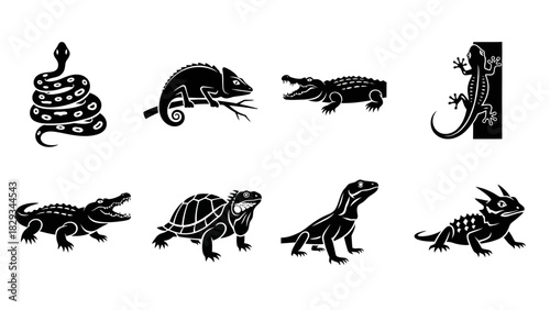 Diverse Reptile and Amphibian Silhouettes Collection for Graphic Design and Educational Use