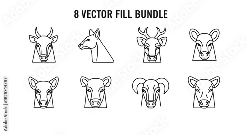 Vector animal heads illustration showcasing a minimalist design style with clean lines suitable