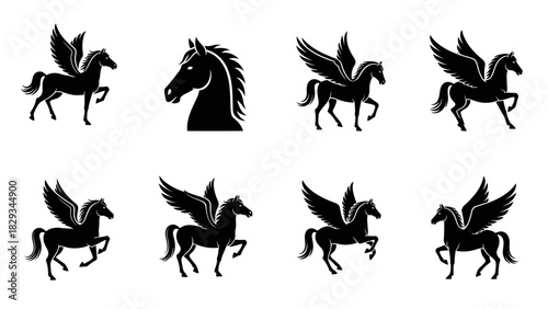 Collection of Elegant Pegasus Silhouettes for Mythical and Creative Designs