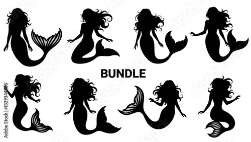 Elegant mermaid silhouette bundle collection for creative designs and artworks  perfect for crafting