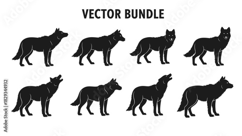 Collection of Vector Wolf Silhouettes in Various Poses for Creative Projects