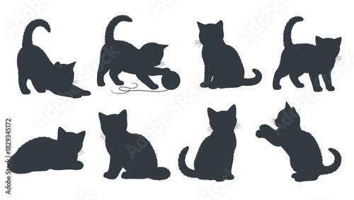 Elegant collection of cat silhouettes showcasing feline behavior and playful postures