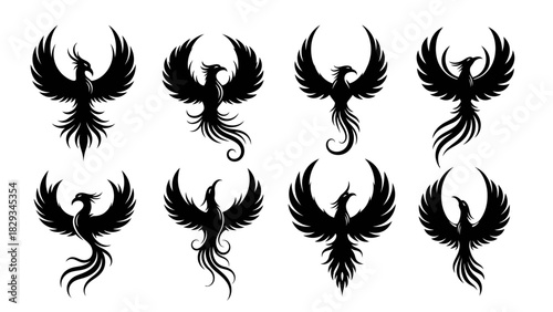 Elegant Phoenix Silhouette Collection for Mythological Symbolism and Design Inspiration