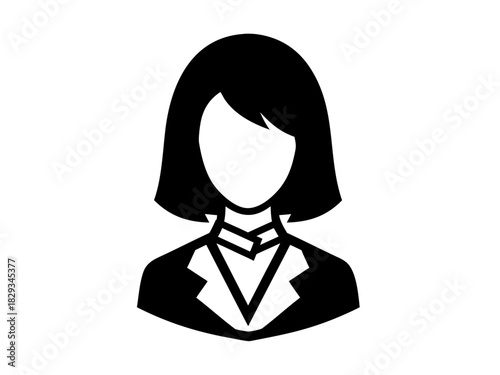 Monochrome glyph icon of a businesswoman in a suit. Simple vector graphic representing a female professional employee, staff member, or user profile