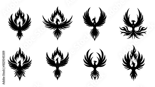 Collection of Phoenix Bird Logos, Symbolizing Rebirth, Renewal, and Transformation Concepts