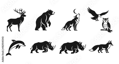Collection of striking black and white animal vector silhouettes ideal for versatile design