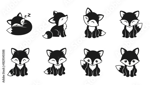 Charming Collection of Black and White Fox Illustrations for Creative Projects