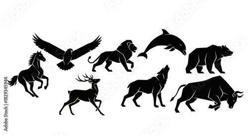 Collection of animal silhouettes showcasing a diverse wildlife composition art