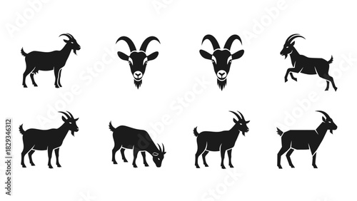 Collection of Elegant Goat Silhouette Vectors for Diverse Design Applications, a versatile set
