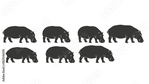A herd of hippopotamuses silhouette, illustrating wildlife in a minimal design