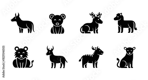 Set of Silhouette Wild Animals, Collection of Wild Animal Vector Illustrations, Graphic Resource