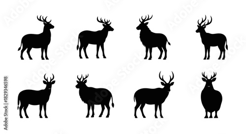 Elegant deer silhouette set, embodying nature, wildlife and artistic animal design