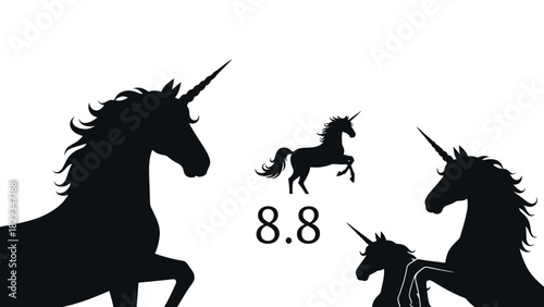 Silhouette of majestic unicorn herd with a digital number, ideal for graphic design projects