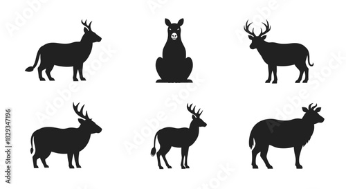 Silhouette vector illustration featuring a group of various animal species standing in different
