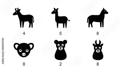 Silhouette animal icons with numerical values represent diverse species variations for wildlife
