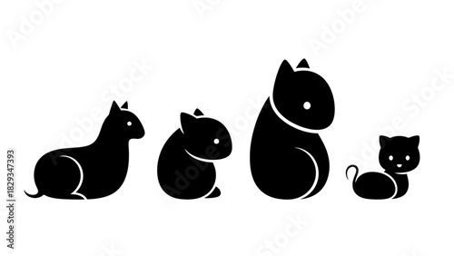 Elegant Minimalist Vector Illustration of Four Stylized Black Cats in Different Poses