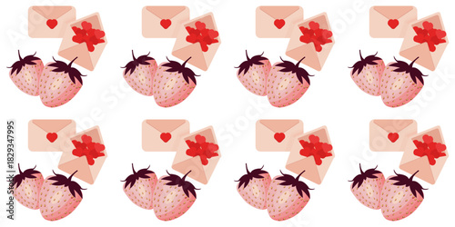 A vector seamless pattern with a love letter and strawberries for Valentine's Day. It celebrates family, love, and fidelity. Can be used as a pattern for holiday packaging or decor.