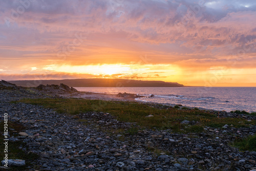 Russia, Murmansk region, Rybachy Peninsula. Sunset on the Barents Sea coast. August 2025