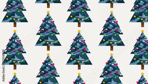 Christmas Tree Pattern with Pixelated Design and Colorful Lights.