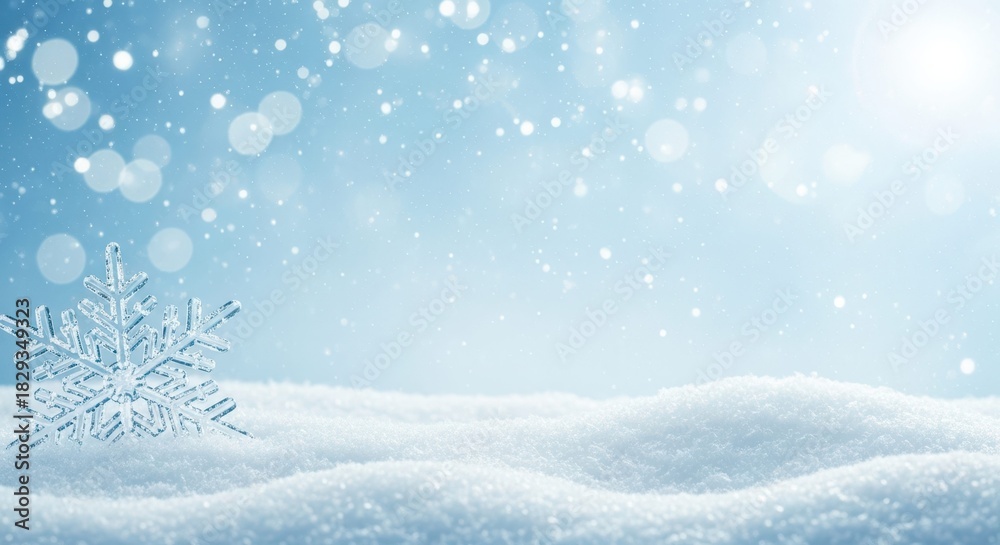 Naklejka premium Winter wonderland scene with a large snowflake and falling snow