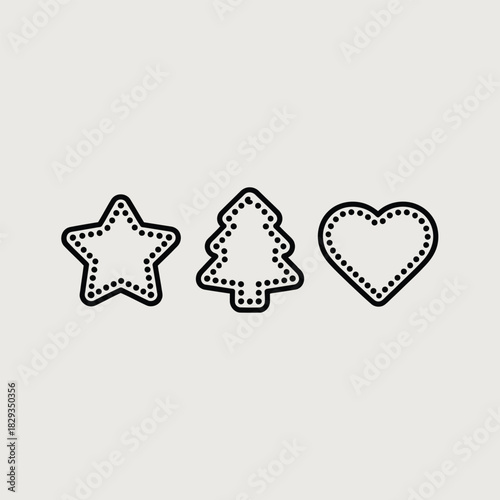 Three Dotted Outline Cookie Cutters Star Tree Heart on White christmas tree