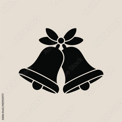 Two Black Christmas Bells Tied with a Ribbon Bow ringing holiday