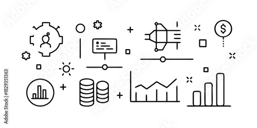 Business analytics icons and symbols for data analysis and finance Keywords: analytics, data, finance, business, icons, symbols, graph, chart