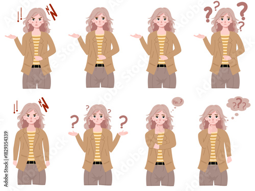Woman with various emotions and thoughts as illustrations. Suitable for mental health, diversity, and emotionsrelated concepts in designs.