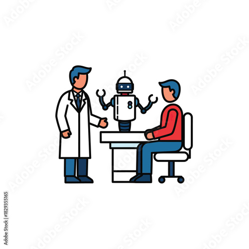 Doctor patient consultation with robot assistant vector illustration