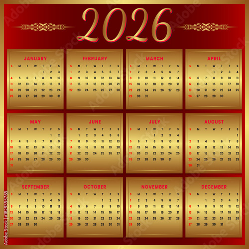 Creative Stylish Golden Color Inspired 2026 Calendar  