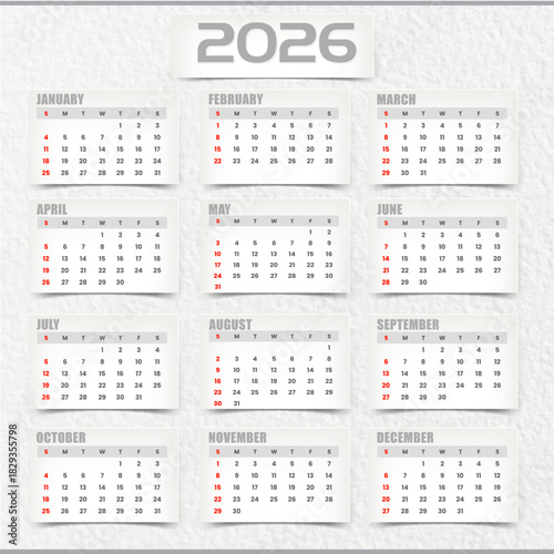 Simple White Paper Style 2026 Calendar Design