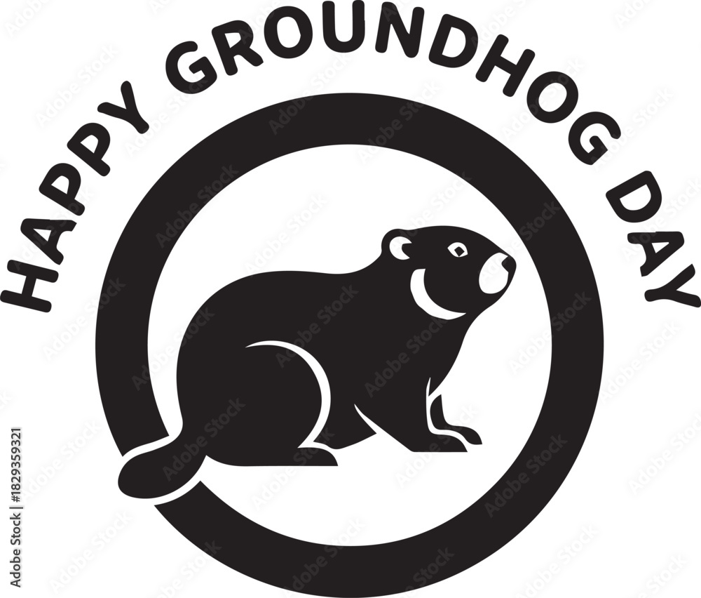 Obraz premium Happy groundhog day celebration with a silhouette of a groundhog inside a circle