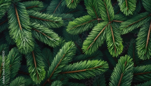 Close-up of vibrant green fir tree branches, natural background.