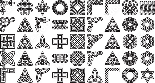 Celtic Knot Symbol Set Ornamental Interlace Pattern Line Art Traditional Knotwork Design